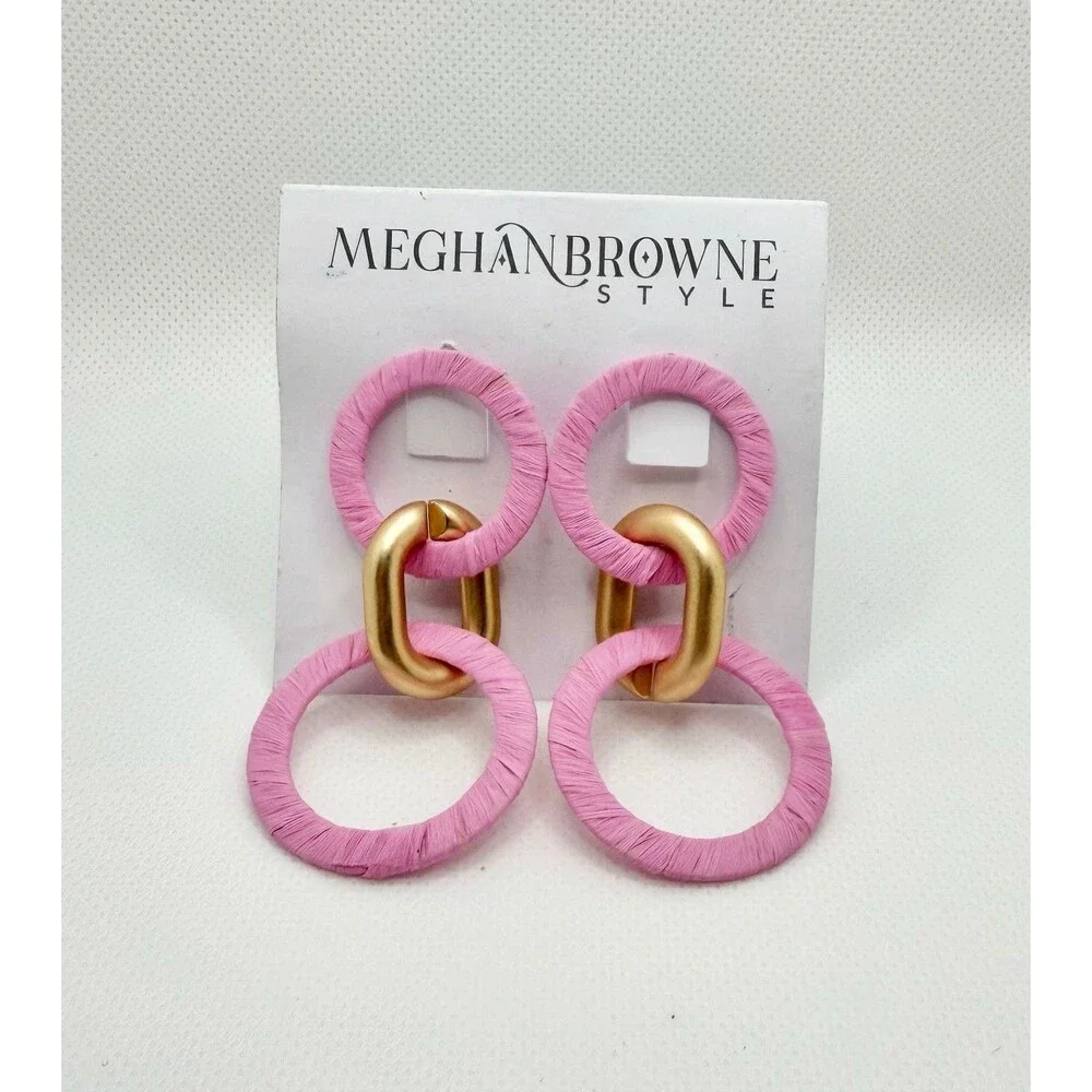 Meghan Browne Style Raffia Wrapped Gold-Tone Link Drop Earrings